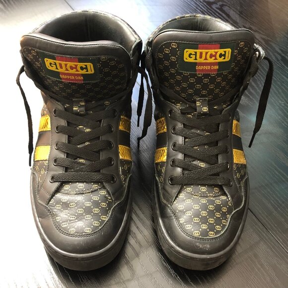 Gucci Dapper Dan GG High Top Men's Sneaker Black Gold Monogram 536839 7 03H US 8 - Picture 4 of 9
